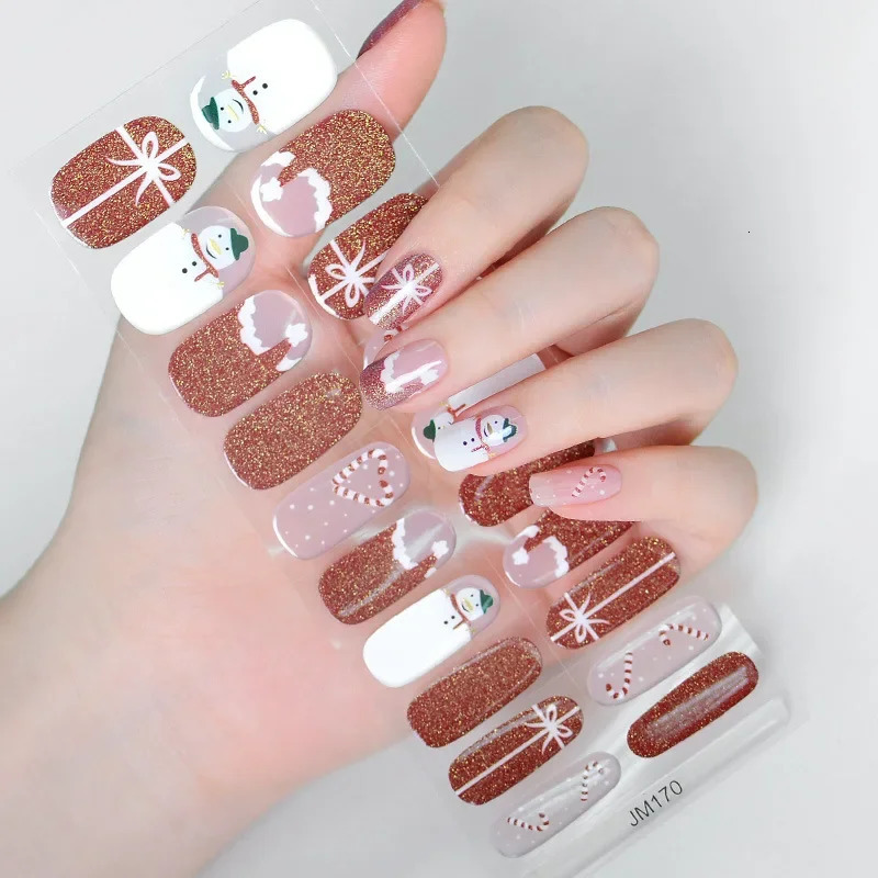 Christmas gel nail strip patch slider adhesive waterproof durable all snowman snowflake gel nail trimmer UV lamp required 241205