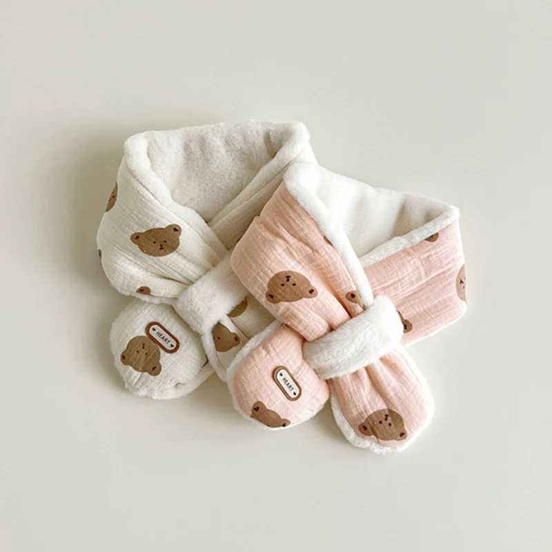 Scarves Wraps Korean Baby Winter Scarfs for Girls Boys Bear Fleece Children Neck Warmer Cross Warm Kids Scarves Baby Accessories 1-6Y H241213