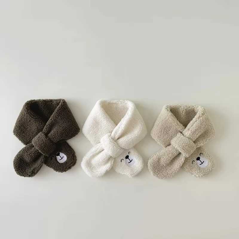 Scarves Wraps 2024 Winter Baby Scarf Glove Set Cartoon Plush Mittens Polar Fleece Boys Scarves Cute Cartoon Bear Kids Accessories 2-5Y H241213