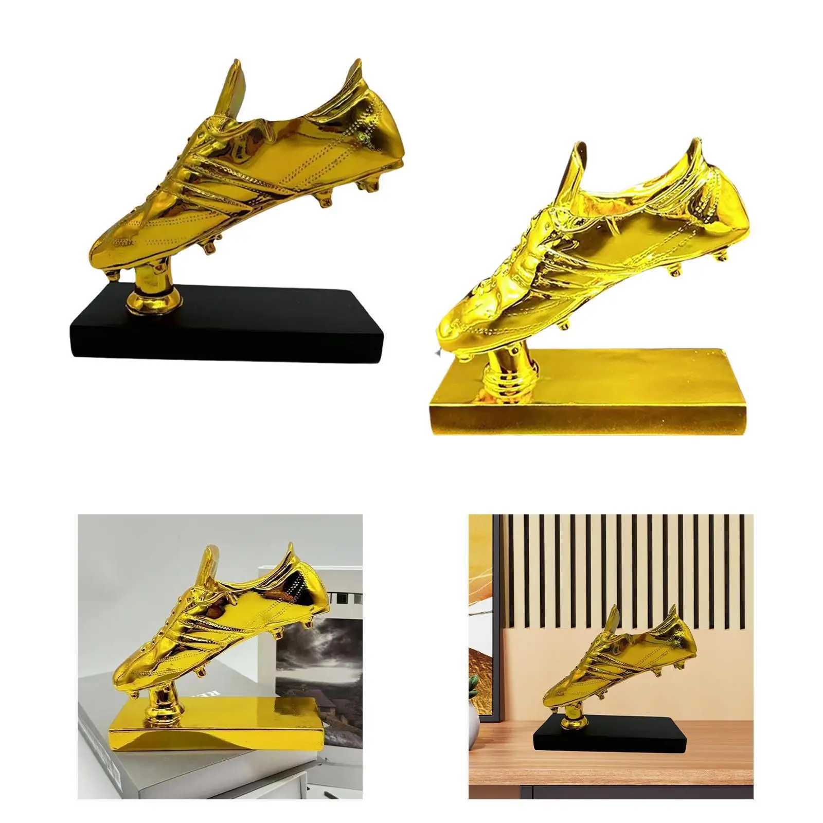 Golden Boot Soccer Trophy Sculpture Collectible Shoe Crafts Figurine Resin Trophy for Living Ro He Decor Cabinet Entrance Y241212