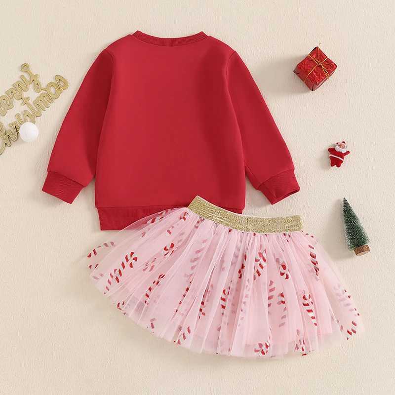 Citgeett Winter Christmas Kids Girls Outfit Long Sleeve Letters Print Sweatshirt Tulle Skirt Outfit Fall Xmas Clothes W241213