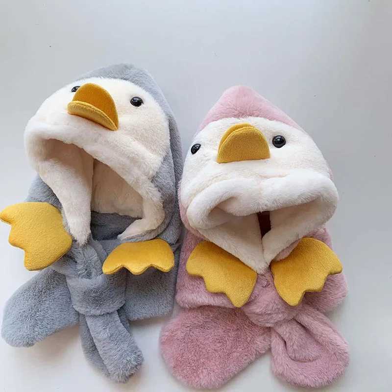 Cute Penguin Baby One Piece Scarf Hat 1-4year Children Warm Headgear Bonnet Kids Plush Ear Protection Cap Winter BeaniesXJ241213