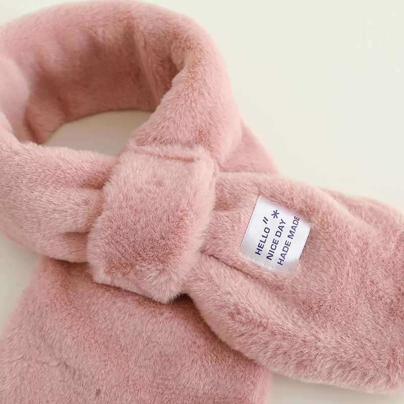 Scarves Wraps Solid Color Plush Baby Scarf Winter Warm Faux Fur Neckerchief for Infant Simple Anti-cold Kids Boy Girl Scarves H241213