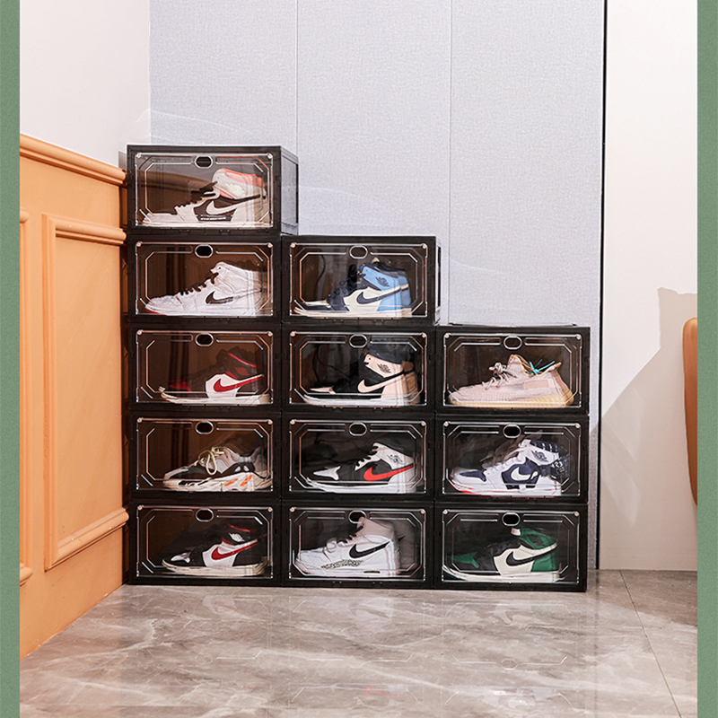 Assembly free integrated magnetic side opening basketball shoe box acrylic transparent storage shoe box foldable and easy to use with just one pull