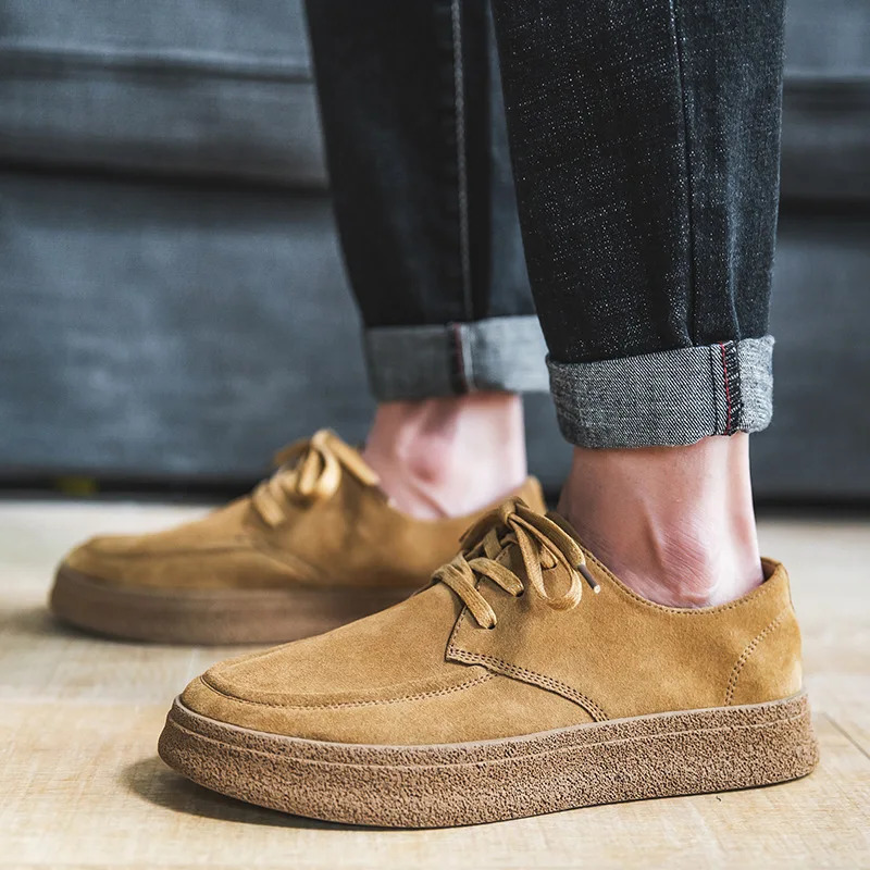 Cowhide Mens Shoes Fashionable Shoes Versatile Shoes Low Top Boots Retro Casual Leather Shoes Mens British Work Shoes 241213