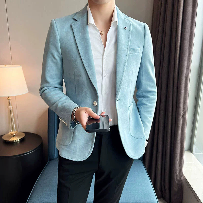 New Fashion Men's Slim Fit Deerskin Veet Elegant Blazer Coat Business Casual Wedding Plus Size Suit 4Xl-S