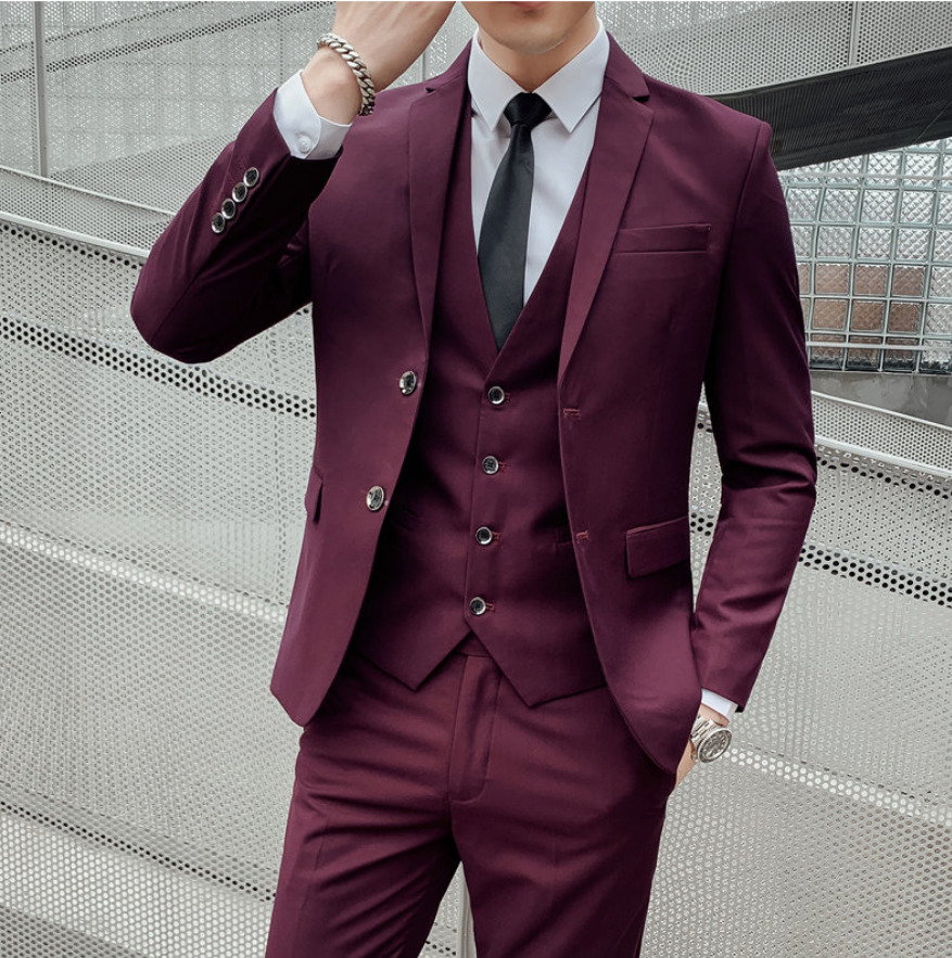 Blazer Vest Pants High-End Brand Solid Color Formal Business Office Suit Three-Piece Set Groom Wedding Show Dress Party