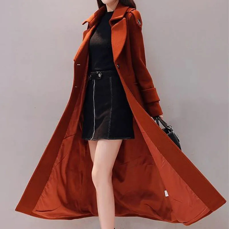 Winter Womens Elegant Long Woolen Coats Warm Slim Thicken Trench Overcoat Office Lady Fashion Plus Size 70kg Classic Jackets 241213