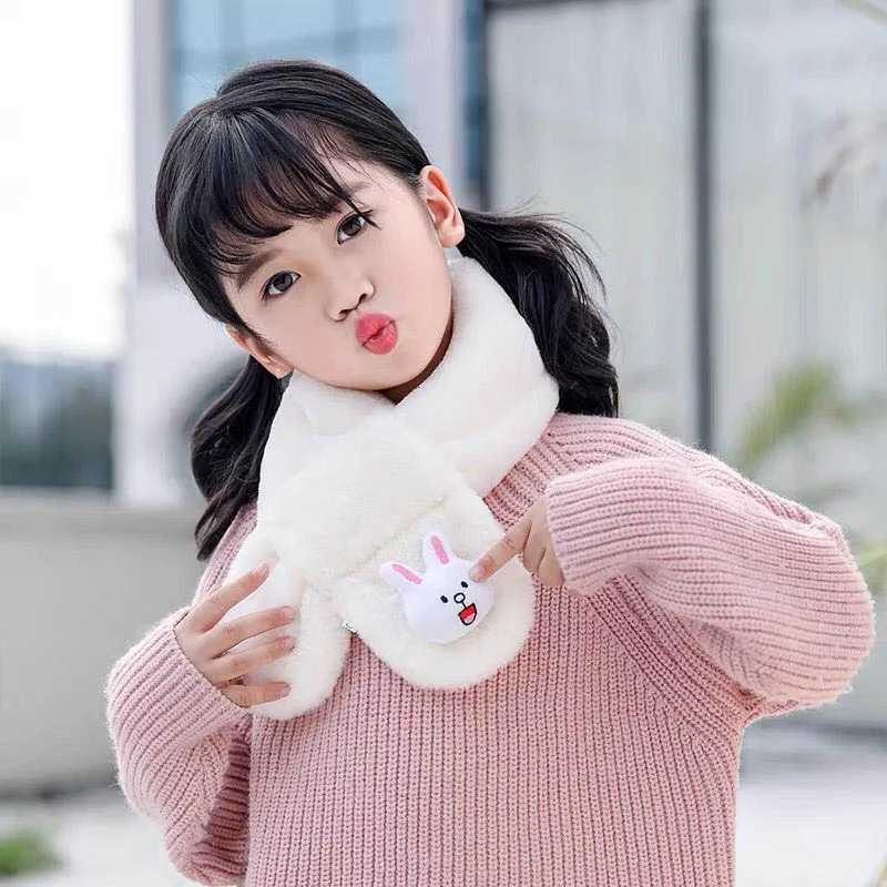 Scarves Wraps Winter Push Baby Scarf Cute Rabbit Bear Doll for Boy Girl Warm Soft Faux Fur Kids Cross Neckerchief H241213