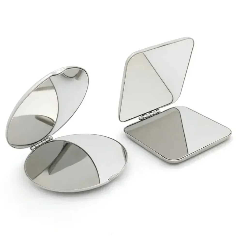 1pc Portable Women Stainless Steel Makeup Mirror Hand Pocket Folded-Side Cosmetic Make Up Mirror Small Various ShapesXJ241213