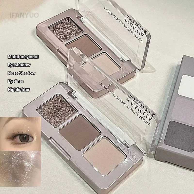Mini Cement eye shadow Palette Sparkling Sequins Pearl Matte Silk Bright Nose Shadow Contour 3 Color Sparkling eye shadow Paint W241213