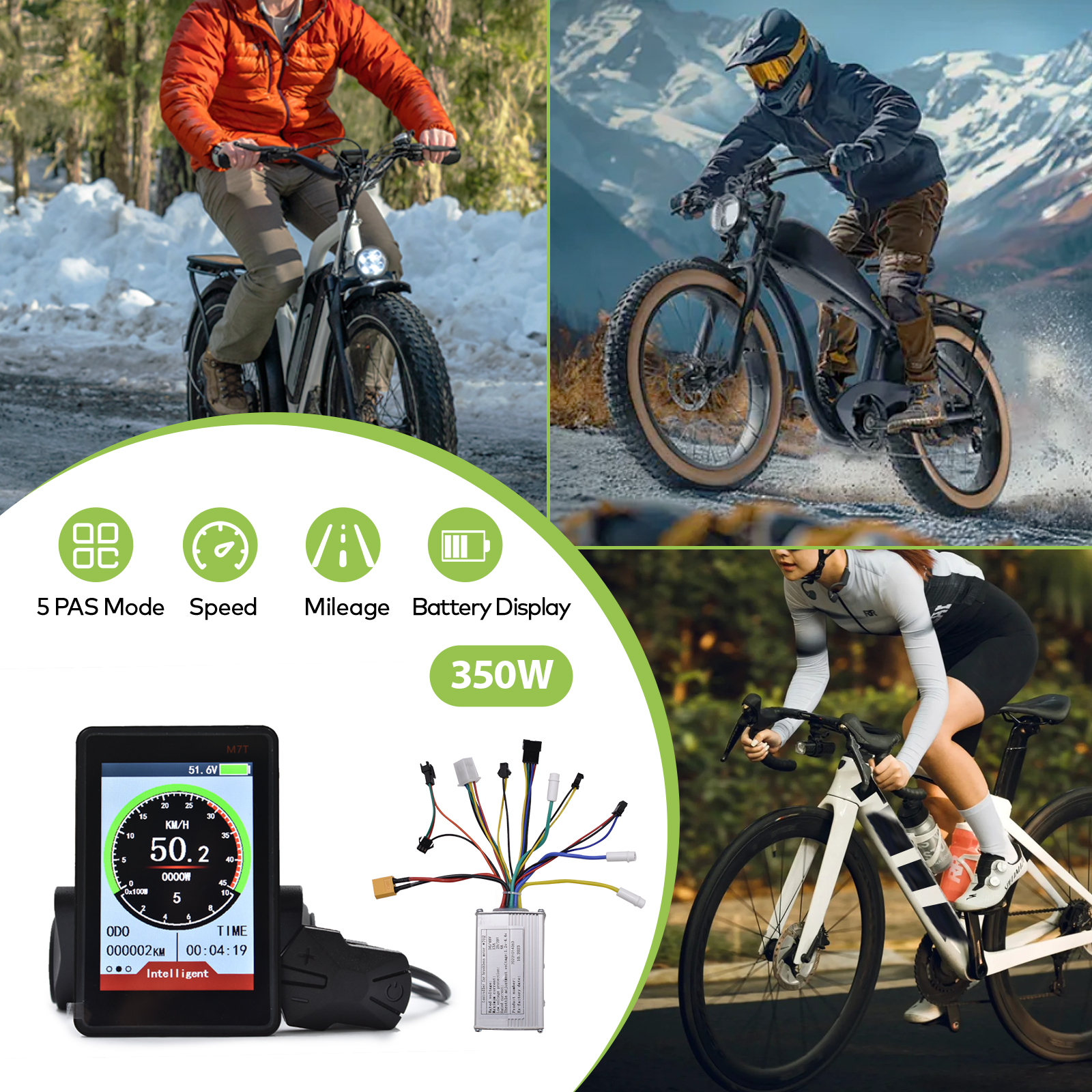 M7T Multicolor E-Bike Computer Parts LCD Panel for eScooters | USB UART Compatible Display | Suitable for 24V, 36V, 48V Models