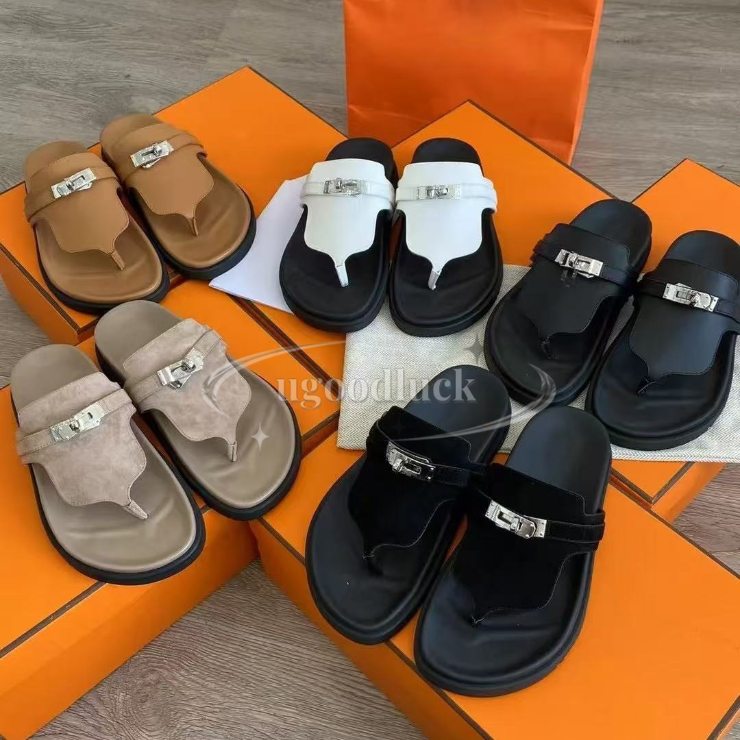 Designer Flip-flops Slide Slippers Beach Classic Flat Sandals Suede Buckle Leather Casual Anti Slip Miter Slide Luxury Summer Flip Flops Men Women Slides