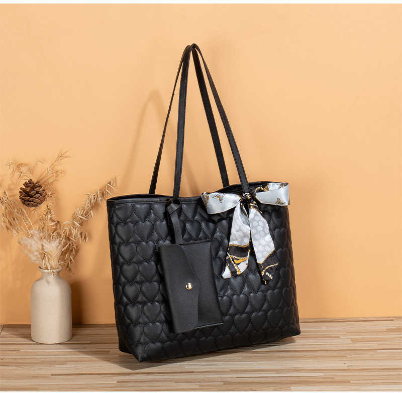 Silk scarf tote bag new fashion trend love embroidery solid color large capacity mother and child handbag