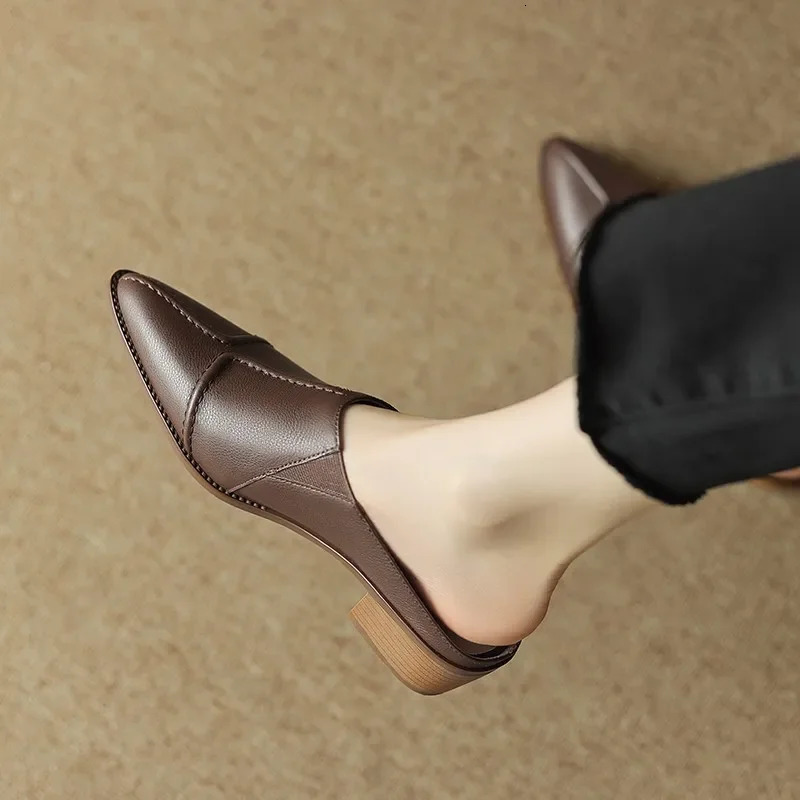 Sexy High Heel Mules Ladies Leather Sole Slippers Women Pointed Toe Platform Mules Slip on Shoes Woman 241213