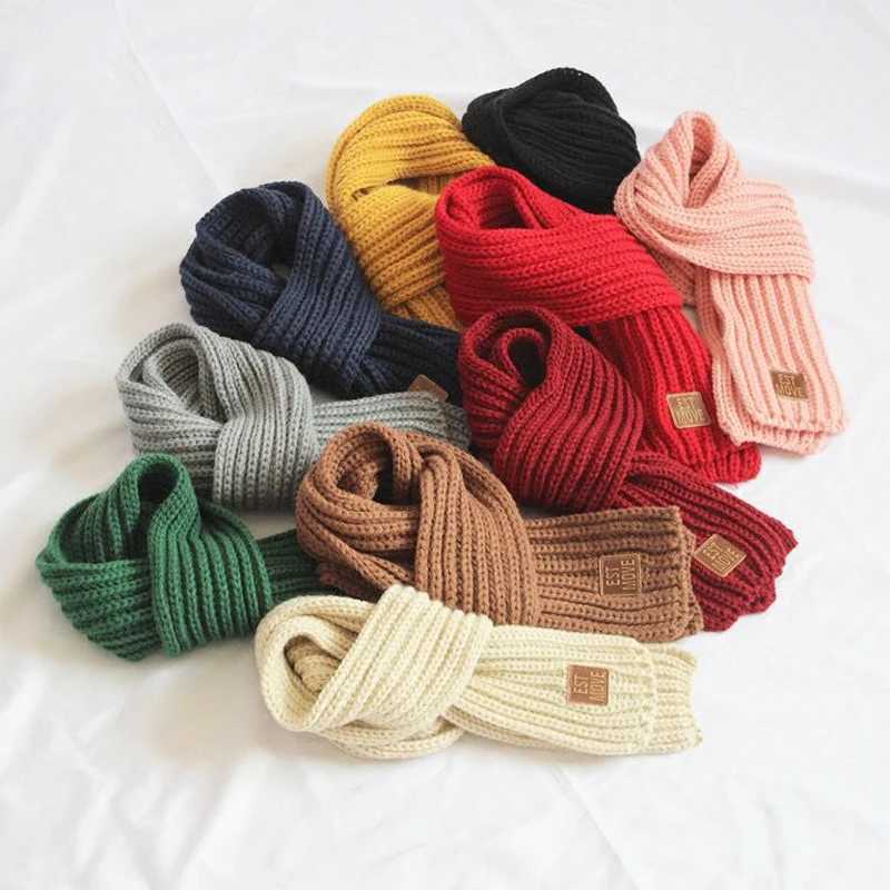 Scarves Wraps Winter Baby Knitted Scarfs Leather Lable Cross Kids Neck Warmer Children Boys Girls Scarves Baby Accessories 9*110cm 1-6Y H241213