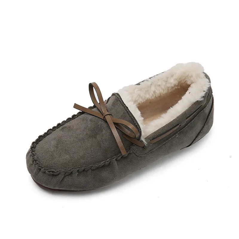 Winter Women Shoes Flat Loafers Warm Plush Inside Slip-On Casual Ladies Shoes Non-Slip Bottom Bowtie Home Slippers Shoes WSH4236 241213