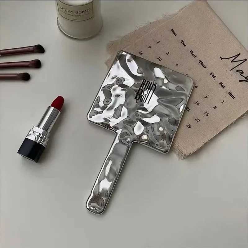 HD MirrorLiquid Shape Square Mirror Mini Hand-held Cosmetic Mirror Makeup Mirror Travel Portable Beauty Mirror Silver Waves HotXJ241213