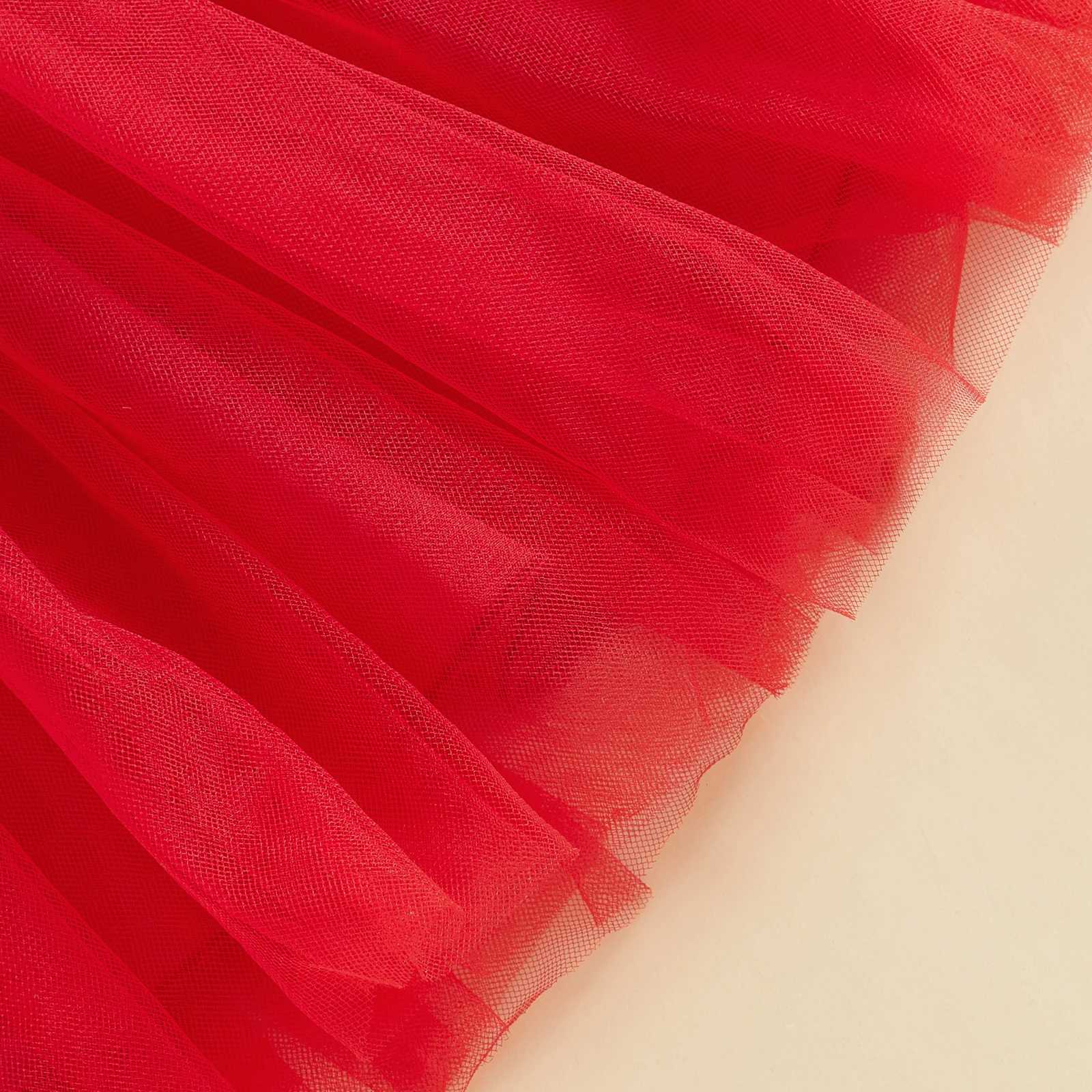 1-4Years Infant Baby Girls Kids Fall Outfits Bow Print Long Sleeve Sweatshirts with Red Tulle Tutu Skirts 2Pieces Christmas Sets W241213