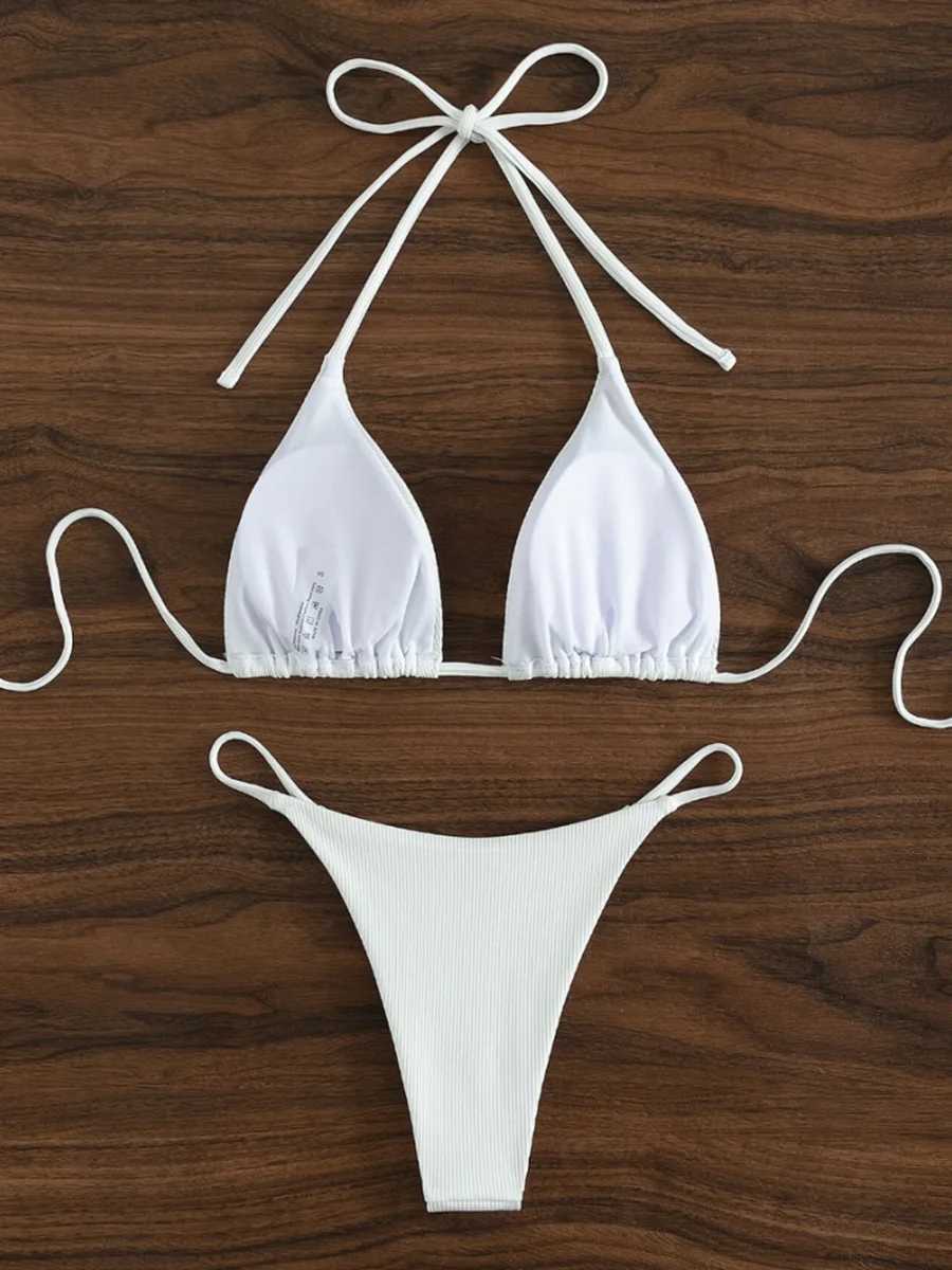 String Bikinis 2024 Women Sexy Triang Swimsuit Solid Swimwear Fa Padded Bathers Bathing Swimming Swim Suit BeachwearXJ241212
