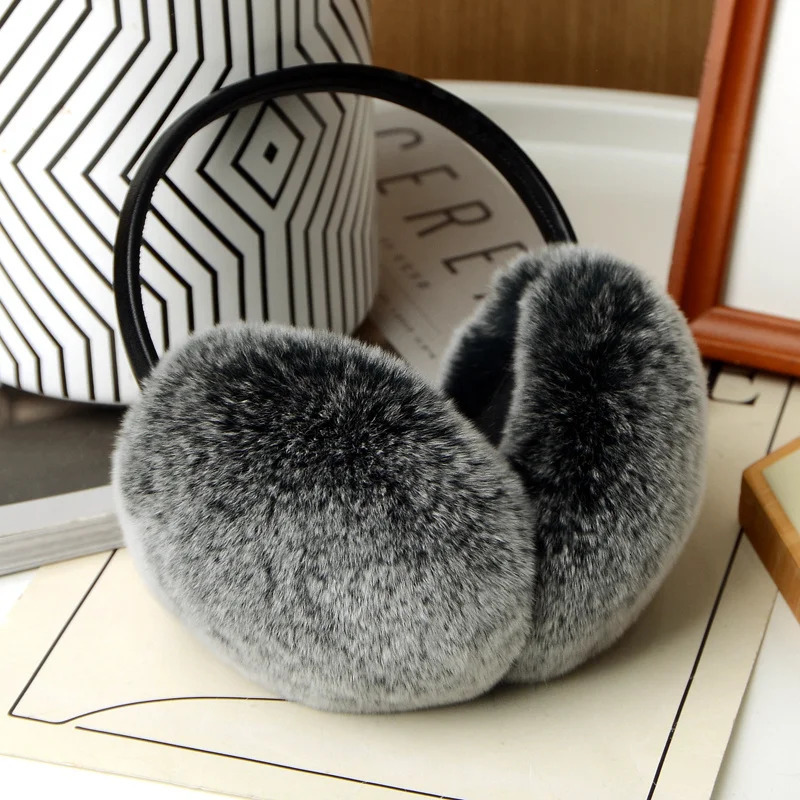1 piece of solid color natural 100% Rex rabbit fur earmuffs soft plush earmuffs warm winter earmuffs outdoor cold earmuffs fur earmuffs 241211