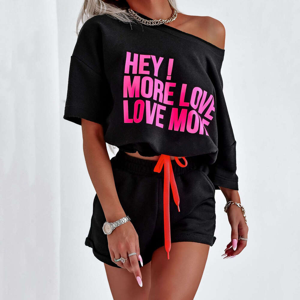 European American Spring And Summer Fashion Sports Two-Piece Short Sleeved Letter Printed Top Shorts Set Trendy Clothing Fashionable Casual Temperamen