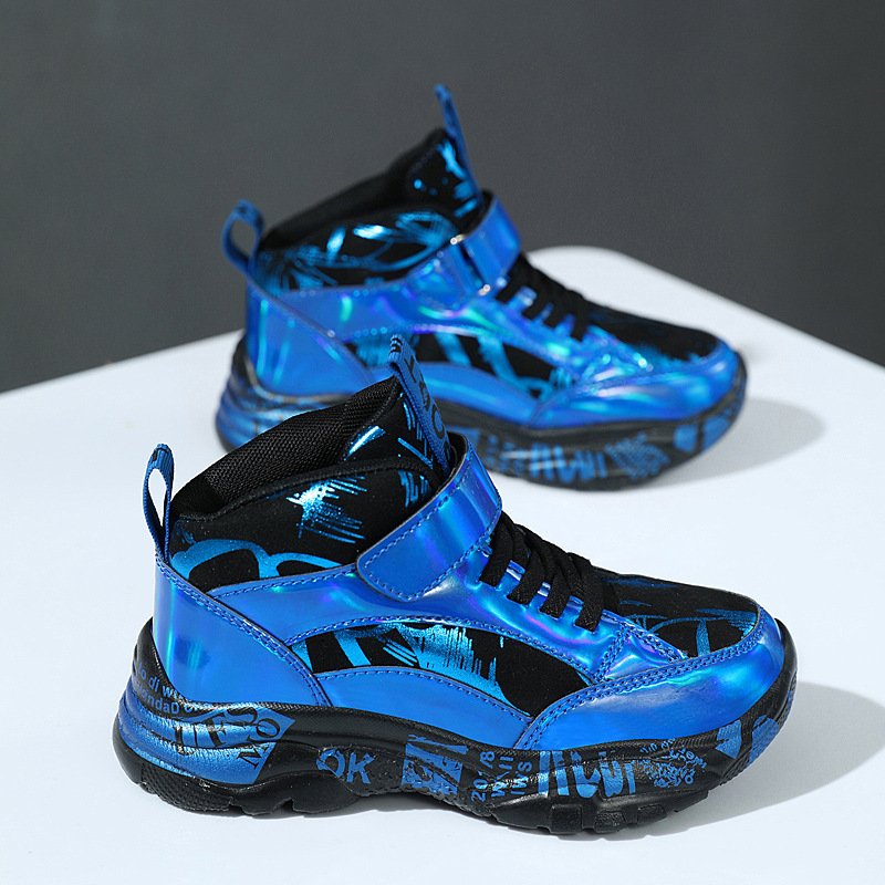 Tennis Shoes for Boys High Top Boots for Kids Outdoor Sports Non Slip Sneakers Free Shipping Childrens Basketball Shoes Gold ending Footwear size 28-4