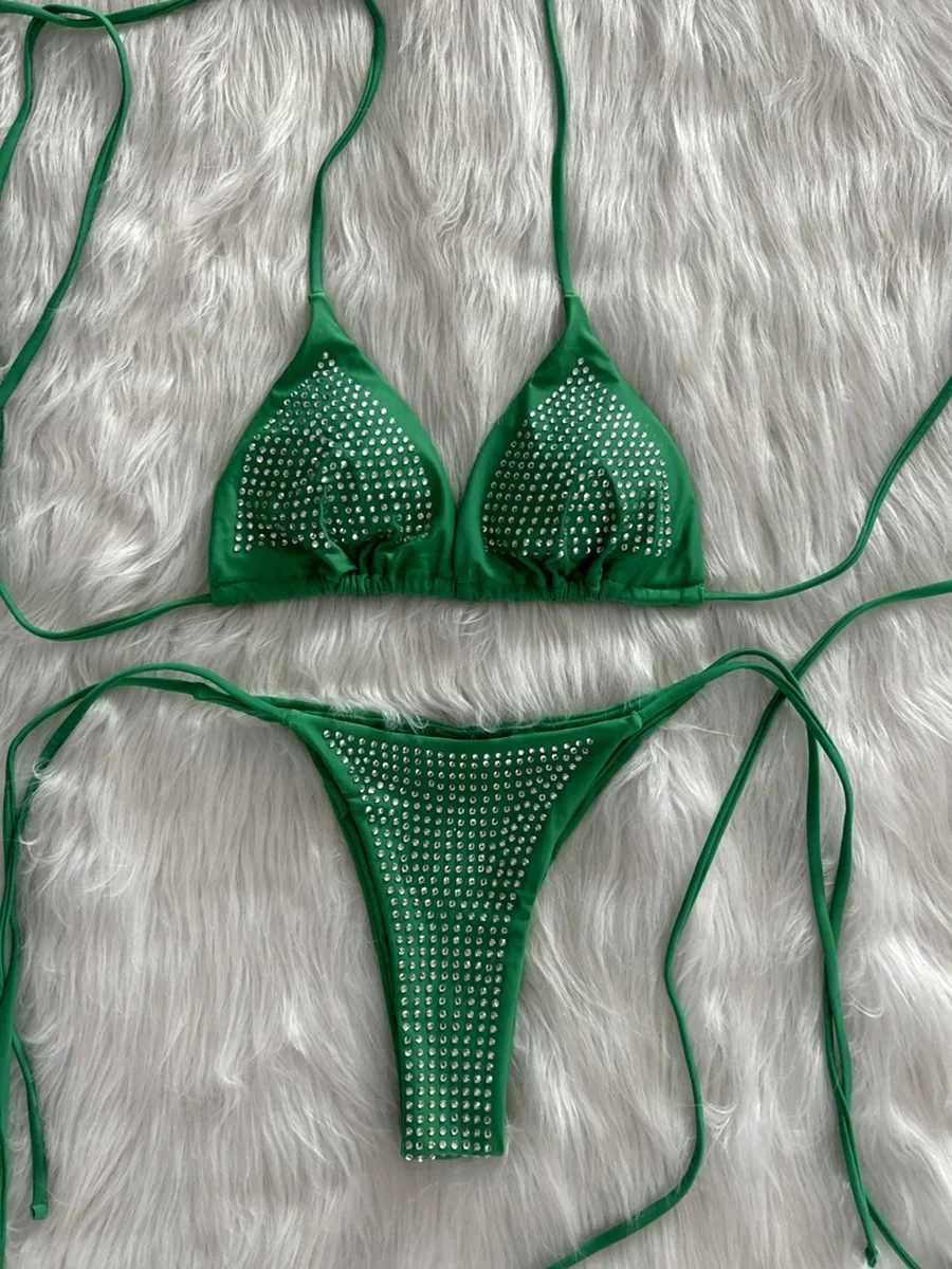 Shiny Sequin Diamond Bikini Women Swimwear Fa Swimsuit Two-pieces Bikini Set Wrap Around Halter Bathing Suit Swim Beach WearXJ241212