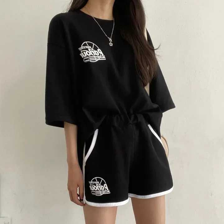 Women's Two Piece Pants Summer Fashion 2024 Casual Sportswear Trendy Summer Style Loose Women Short Slve 2 Piece Shorts Set Cotton dent Suits Y24