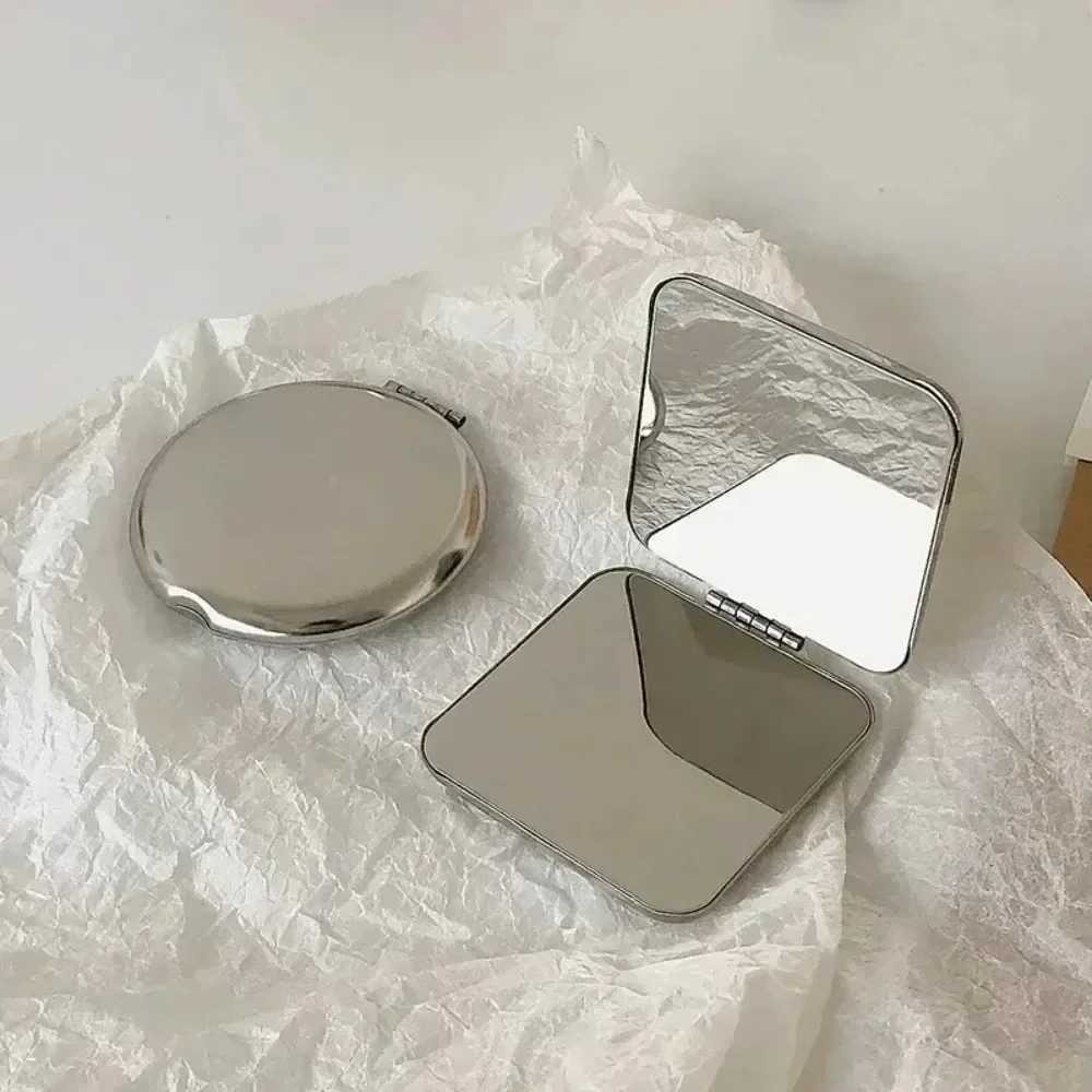 1pc Portable Women Stainless Steel Makeup Mirror Hand Pocket Folded-Side Cosmetic Make Up Mirror Small Various ShapesXJ241213