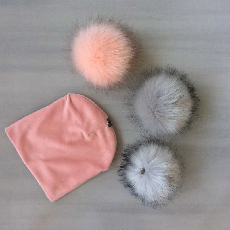 Autumn Winter Kids Girls Solid Velvet Hat With Pompon Baby Beanie Pompom Cap Childrens AccessoriesXJ241213