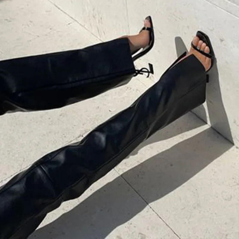 Casual loose crossover womens Pu leather pants autumn fashion straight leg low waist casual womens Trouser 241205