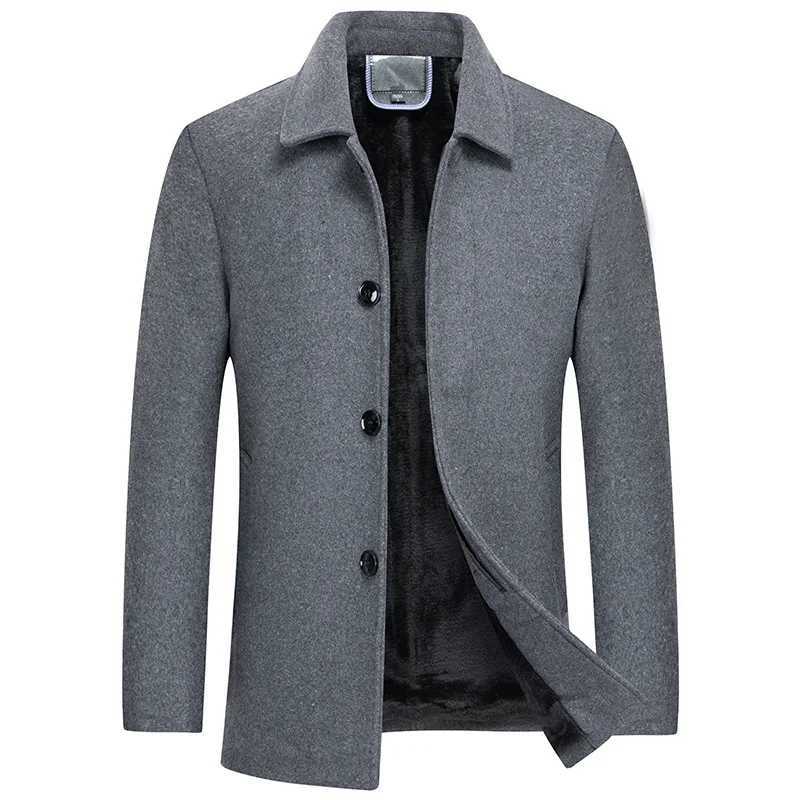 New Mens Fleece Warm Winter Coats Men Wool Blends Cashmere Trench Coats High Quality Solid Male Business Casual Wool OutewearXJ241212