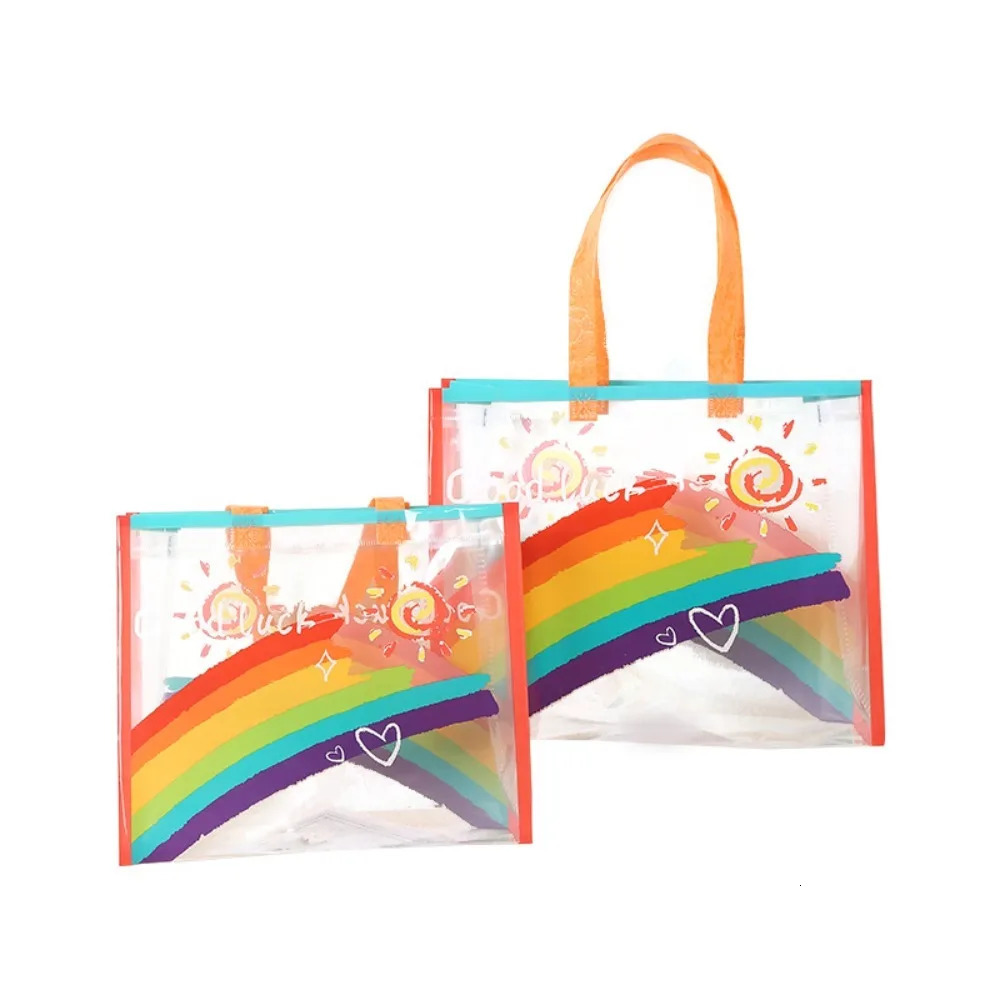 PVC Transparent Rainbow Shoulder Bag Waterproof Beach Swimming Storage Handbag Large Capacity Shopping 241203
