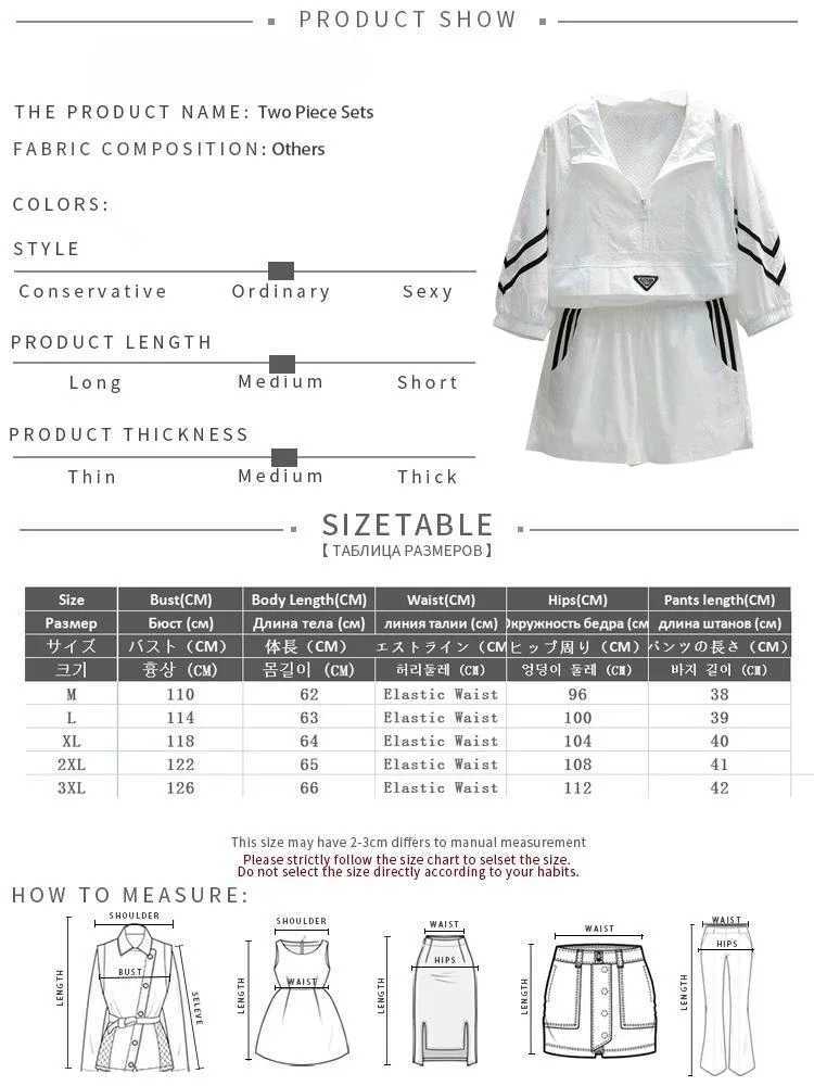 Women's Two Piece Pants Fashion 2Pcs Oversize Women Sweat Suit Set Thin Long Slve 2023 New Sunscrn Coat Top and Shorts Two Piece Set White Outfit