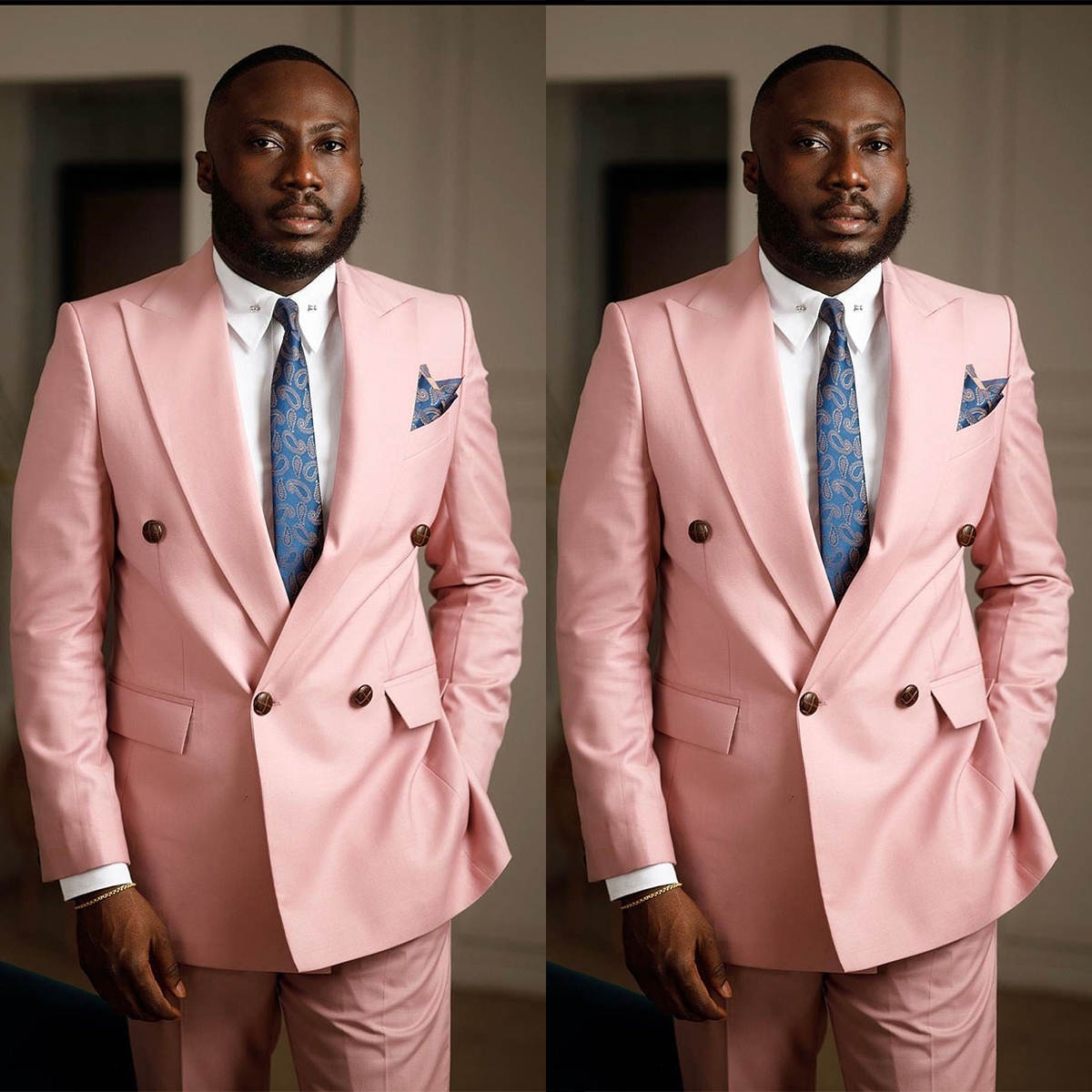 Classic Fit Wedding Suits 2 Piece Set Jacket Pants Peaked Lapel Men Tuxedos Double Breasted Groom Tuxedo suit Customized