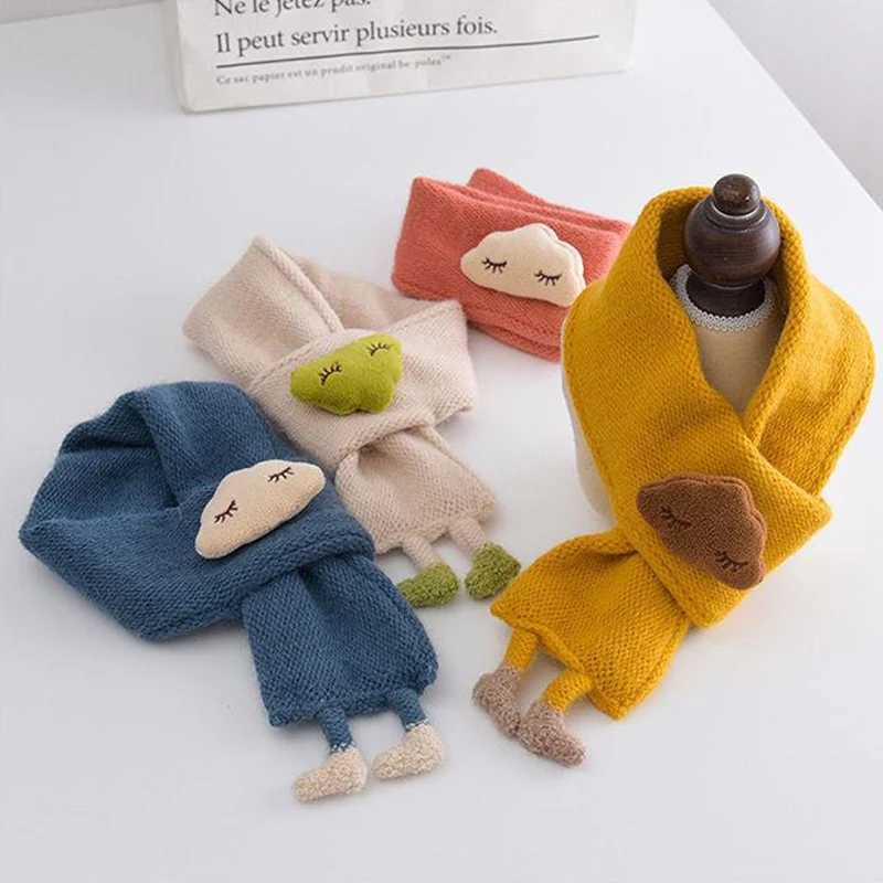 Scarves Wraps Cute Cloud Baby Scarf 3D Doll Kids Knitted Neckerchief 1-5year Boys Girls Children Cross Scarves Winter Warm Woolen Neck Cover H241213