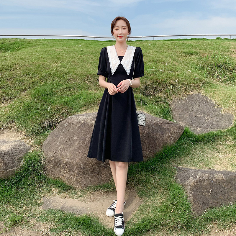 H999 Large size women's style dress summer fat cover belly slimming top retro little black dress