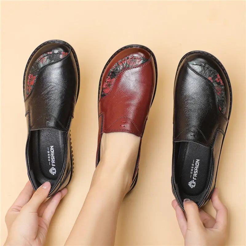 Genuine Leather Ballet Flats Shoes Women Vintage High Quality Loafers Womens Moccasins Casual Elegant Ladies Wide Shoes 241213