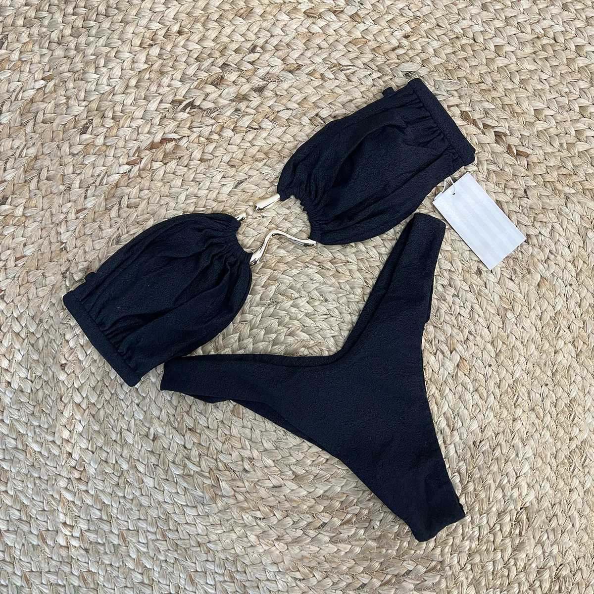 Bandeau Bikini Sexy Women Swimsuit Fa Swimwear 2024 Bikini Set Push Up Swimming Suit Solid Beachwear Brazilian Thong BiquiniXJ241212