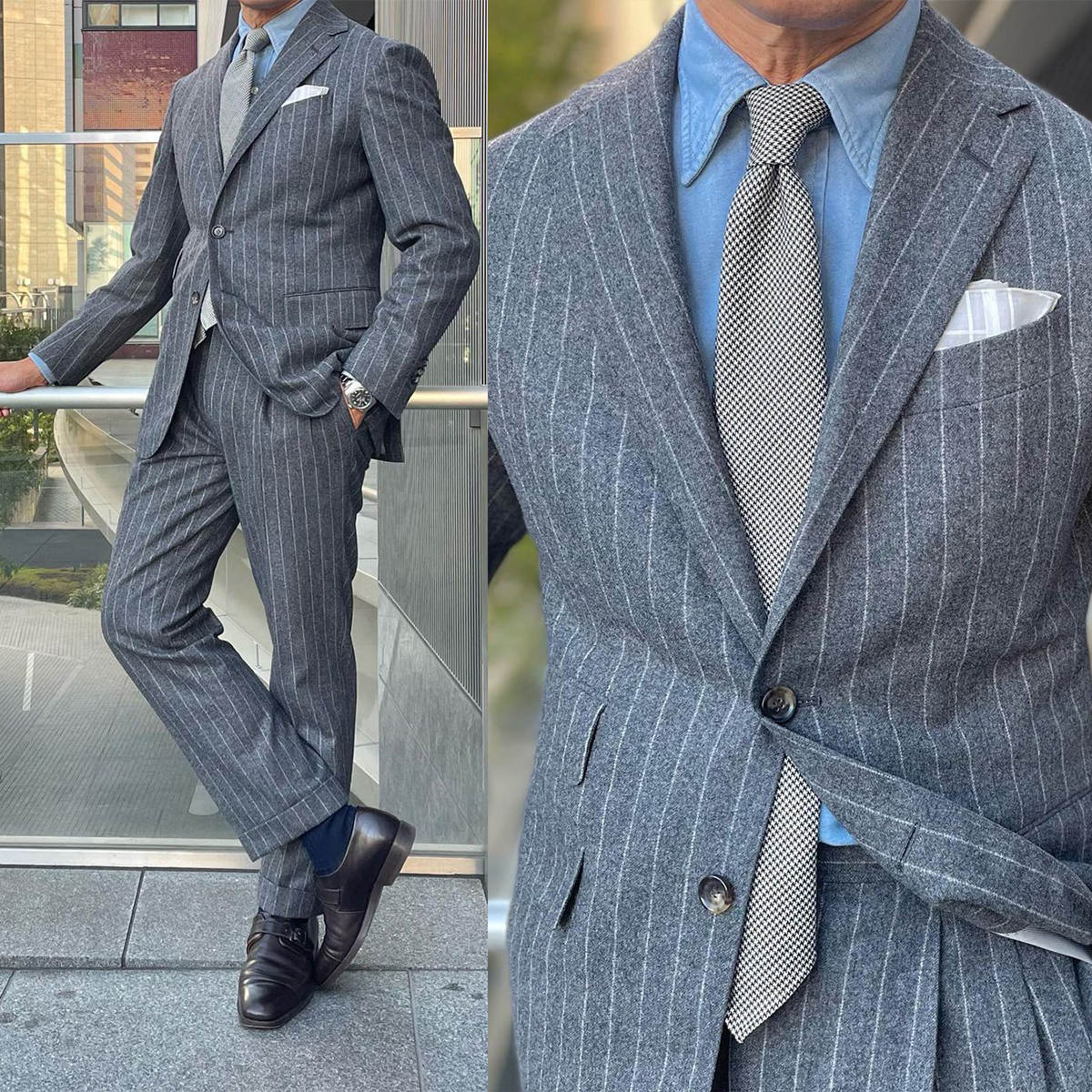 Attractive New Fashion Wedding Tuxedos Men Suits 2-Pieces Notched Lapel Jacket Two Button Customized Pinstripe Pockets Bridegroom Coat Pants Occasions