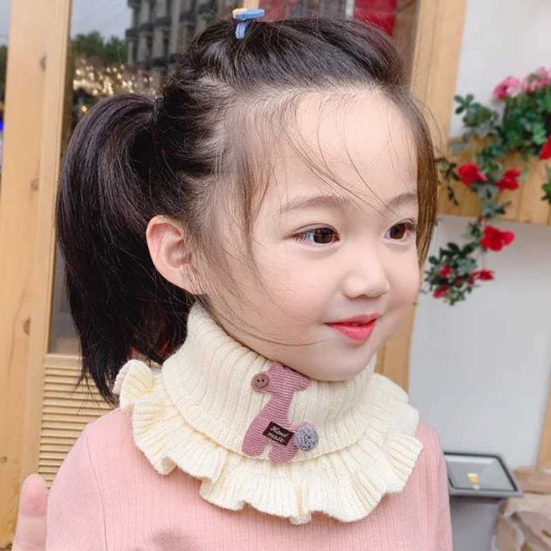 Scarves Wraps 6 Colors Baby Knitted Scarf Cartoon Giraffe Ruffle Neck Warmer Girls Kids Accessories Collar Circle Outdoor Winter Warm Scarves H241213