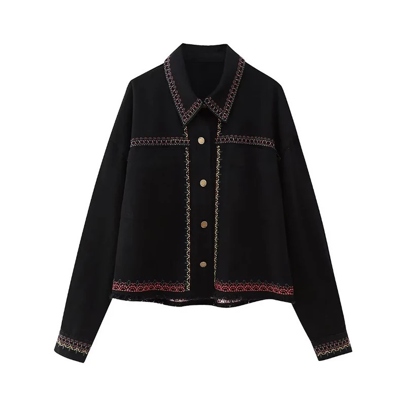 Womens Shirts Autumn Fashion Denim and Retro Spring Embroidered Elegant Top 241211