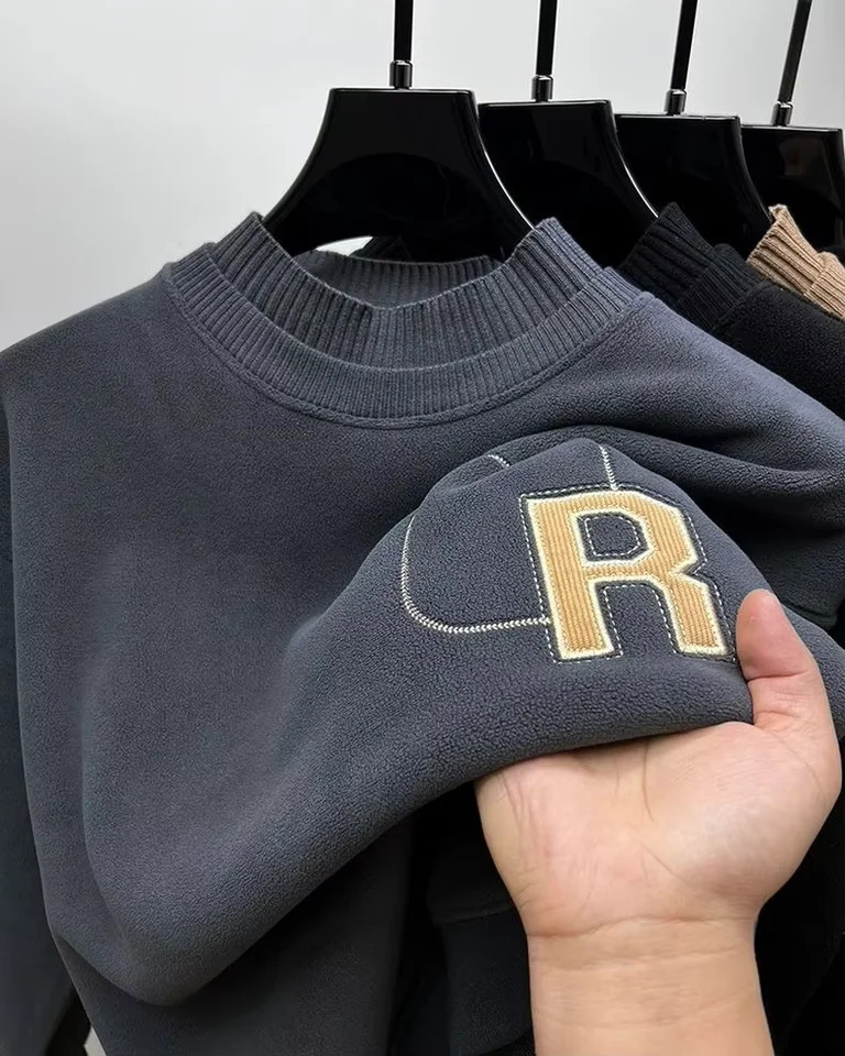 Premium man round neck sweater autumn winter fashion personalized collar letter embroidery n top warm thick casual pullover 241213