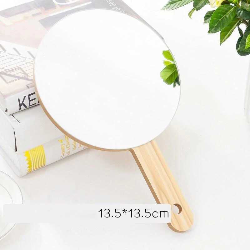 Handheld Travel Mirror Dressing Table Mirror Wood Handheld Plain Mirror Cosmetic Salon Makeup Hand Mirror for HairdressersXJ241213