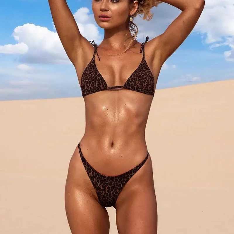 2024 Micro opard Bikini Women High Cut Bandage Push Up Swimsuit Sexy Bathing Suit Padded Thong Swimwearsummer Beach VacationXJ241212