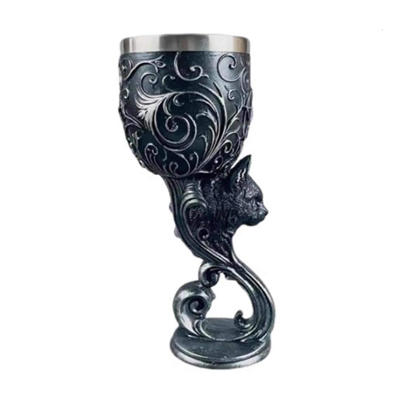 3D Carved Vintage Gothic Champagne Glass Handmade Stainless Steel Vintage Wine Glass 3D Carved Water Goblet Retro Wine Cup 241212