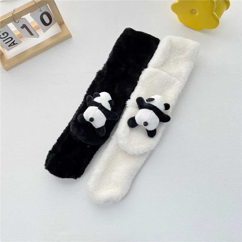 Scarves Wraps Kids Warm Plush Scarf Winter Cute Children Cartoon Panda Faux Fur Cross Scarves For Girls Boys Thickened Neck Ring H241213