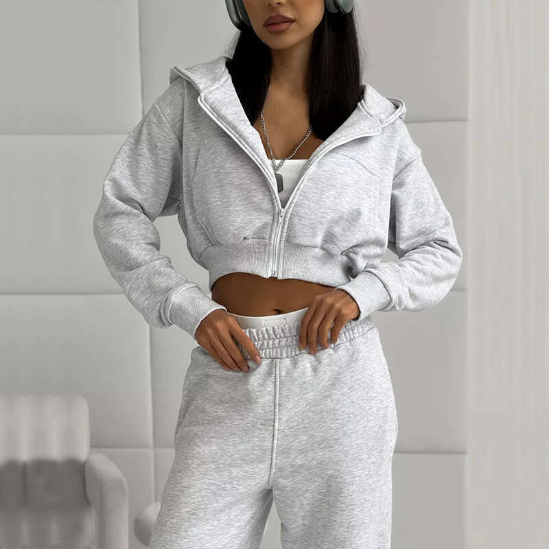Sexy European American Suit, Long Sleeved Hooded Shorts With Exposed Waist, Cardigan, Sports Pants, Trendy Clothing, Fashionable And Casual Temperamen