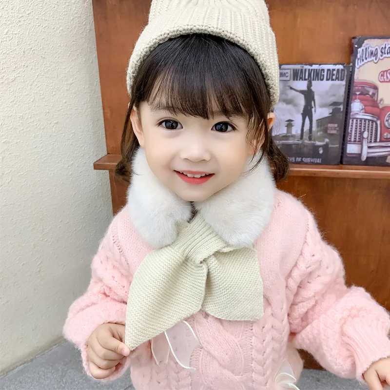 Scarves Wraps Korean Winter Children Scarf Cute Cold-Proof Kids Neckerchief Solid Color Warm Plush Baby Boys Girls Knitted Bib H241213JCB6